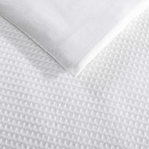 Vera Wang - King Comforter Set, Luxury Cotton Bedding with Matching Shams, Medium Weight & Ideal for All Seasons (Waffle Pique King, White)