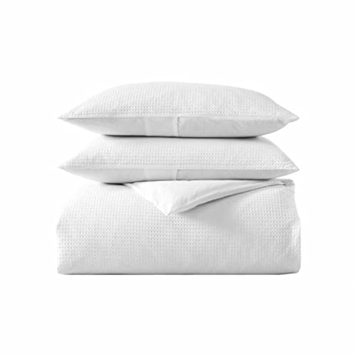 Vera Wang - King Comforter Set, Luxury Cotton Bedding with Matching Shams, Medium Weight & Ideal for All Seasons (Waffle Pique King, White)