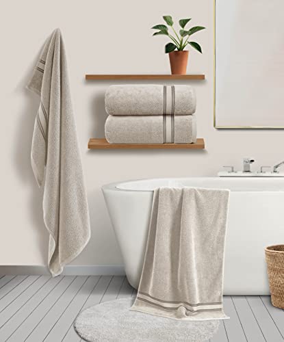 LANE LINEN Large Bath Towels - 100% Cotton Bath Sheets, Extra Large Bath Towels, Zero Twist, 4 Piece Bath Sheet Set, Quick Dry, Super Soft Shower Towels, Highly Absorbent Bathroom Towels - Platinum