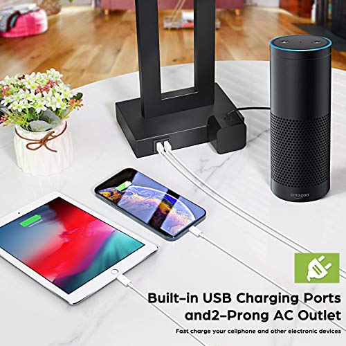 Set of 2 Touch Control Table Lamp with 2 USB Ports, 3-Way Dimmable Modern Nightstand Lamp Sets Bedside Touch Desk Lamp with Fabric Cream Shade For Bedroom Table Living Room Reading, LED Bulbs Included