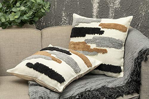 Ququanway Boho Neutral Throw Pillow Covers 18x18 inch Set of 2, Tribal Bohemian Woven Tufted Pillowcase with Tassels Super Soft Square Pillow Pillowcase Cushion Case for Sofa Couch Bedroom Living Room
