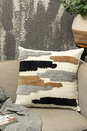 Ququanway Boho Neutral Throw Pillow Covers 18x18 inch Set of 2, Tribal Bohemian Woven Tufted Pillowcase with Tassels Super Soft Square Pillow Pillowcase Cushion Case for Sofa Couch Bedroom Living Room