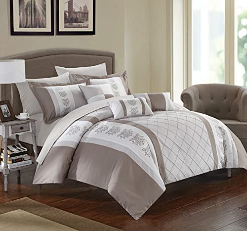 Chic Home Clayton 10 Piece Comforter Set, Queen, Beige