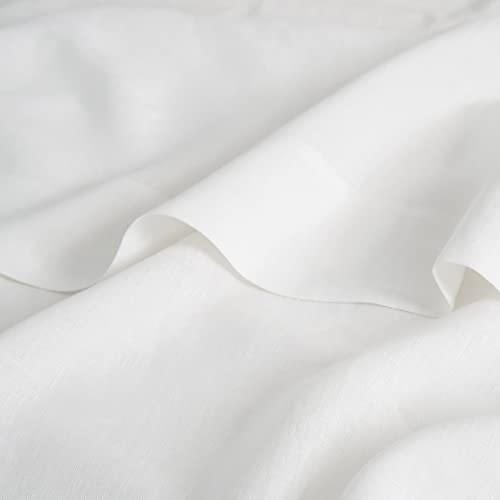 DAPU Pure Linen Sheets Set, 100% French Linen From Normandy, Breathable and Durable For Hot Sleepers, 4 Pcs Set - 1 Flat Sheet, 1 Fitted Sheet, 2 Pillowcases (White, Queen)