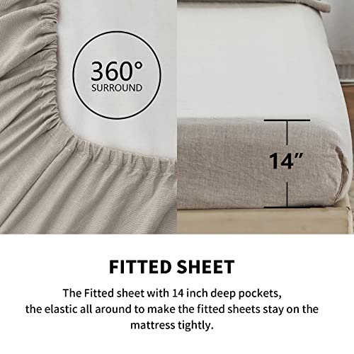 Simple&Opulence 100% Linen Hollow Hemstitch Sheet Set -4 Pieces European Flax Pure Washed Bed Sheets (1 Flat Sheet, 1 Fitted Sheet,2 Pillowcases) -Breathable and Soft (Hemstitch Linen, King)