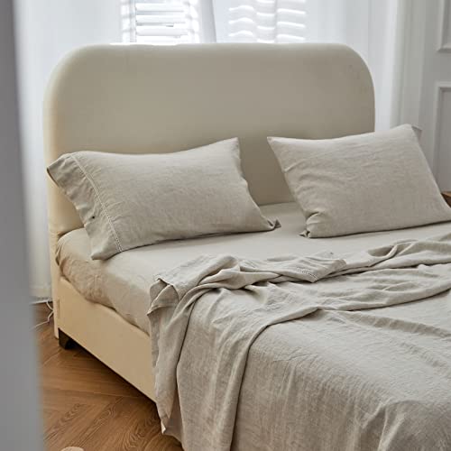 Simple&Opulence 100% Linen Hollow Hemstitch Sheet Set -4 Pieces European Flax Pure Washed Bed Sheets (1 Flat Sheet, 1 Fitted Sheet,2 Pillowcases) -Breathable and Soft (Hemstitch Linen, King)