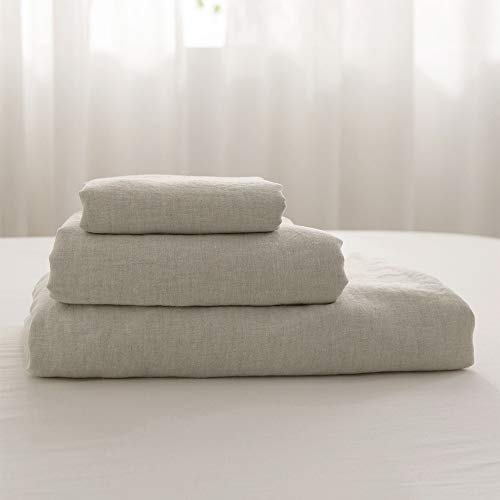 Simple&Opulence 100% Linen Hollow Hemstitch Sheet Set -4 Pieces European Flax Pure Washed Bed Sheets (1 Flat Sheet, 1 Fitted Sheet,2 Pillowcases) -Breathable and Soft (Hemstitch Linen, King)