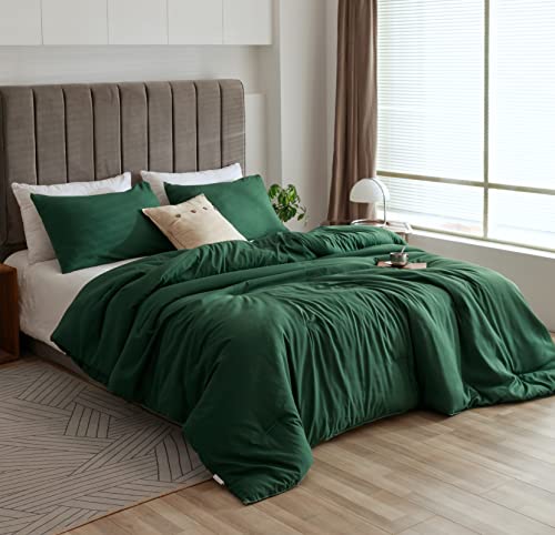 ROSGONIA Emerald Green Comforter Set King- 3pcs (1 Comforter & 2 Pillowcases) Dark Green King Comforter Set for Women and Men- Reversible Soft Warm Lightweight Microfiber Comforter for All Season