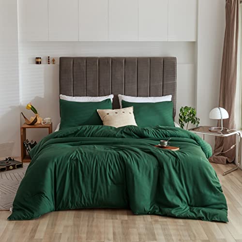 ROSGONIA Emerald Green Comforter Set King- 3pcs (1 Comforter & 2 Pillowcases) Dark Green King Comforter Set for Women and Men- Reversible Soft Warm Lightweight Microfiber Comforter for All Season
