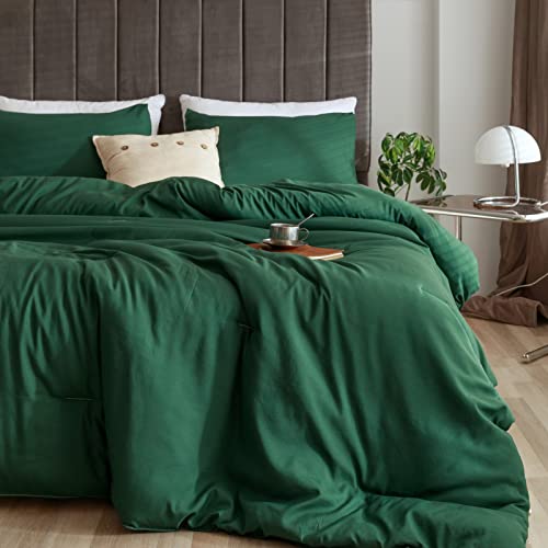 ROSGONIA Emerald Green Comforter Set King- 3pcs (1 Comforter & 2 Pillowcases) Dark Green King Comforter Set for Women and Men- Reversible Soft Warm Lightweight Microfiber Comforter for All Season