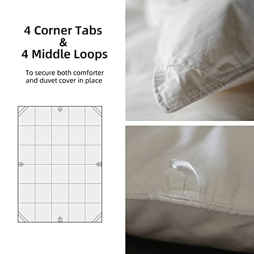 Royoliving Premium Greyduck Feathers Down Comforter Queen Full Size All Season Medium Warmth Solid White 100% Cotton Cover Down Proof Duvet Insert with Corner Tabs, 50 Oz