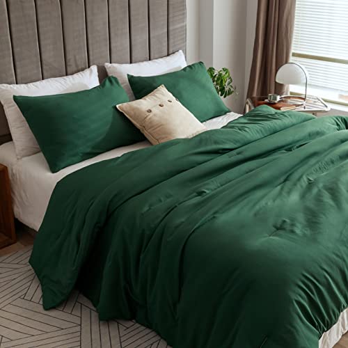 ROSGONIA Emerald Green Comforter Set King- 3pcs (1 Comforter & 2 Pillowcases) Dark Green King Comforter Set for Women and Men- Reversible Soft Warm Lightweight Microfiber Comforter for All Season