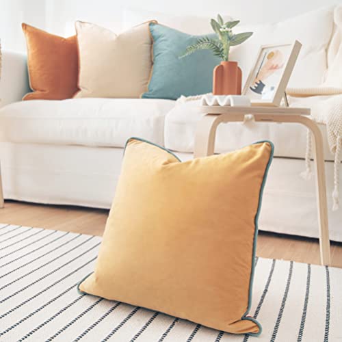 MONDAY MOOSE Decorative Throw Pillow Covers Cushion Cases, Set of 4 Soft Velvet Modern Double-Sided Designs, Mix and Match for Home Decor, Pillow Inserts Not Included (18x18 inch, Orange/Teal)