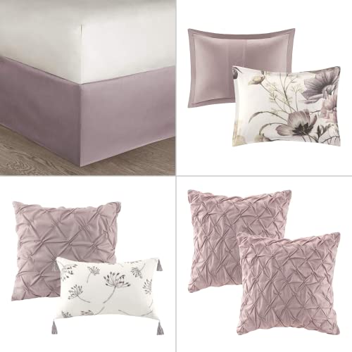 Madison Park Cassandra 100% Cotton Comforter Set - Feminine Design Colorful Floral Print, All Season Down Alternative Bedding Layer and Matching Shams, California King, Blush 8 Piece