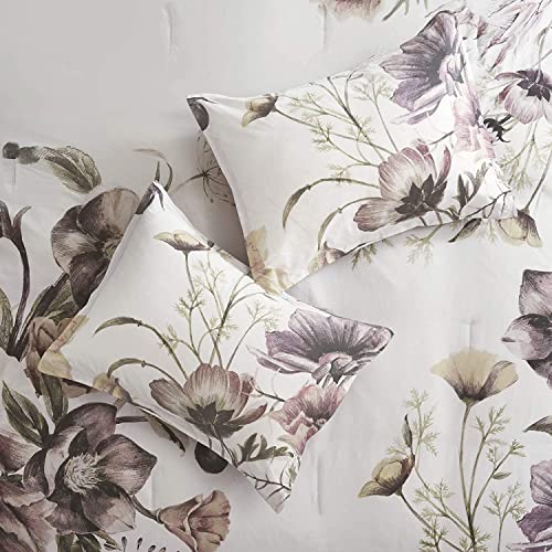 Madison Park Cassandra 100% Cotton Comforter Set - Feminine Design Colorful Floral Print, All Season Down Alternative Bedding Layer and Matching Shams, California King, Blush 8 Piece