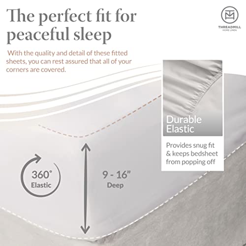 Threadmill 100% USA Supima Cotton Sheets, King Size Sheets, 1000 Thread Count, Luxury 4 Piece Bed Sheets Set, Hotel Quality Sateen Weave, Hotel White Sheets with Elasticized Deep Pocket