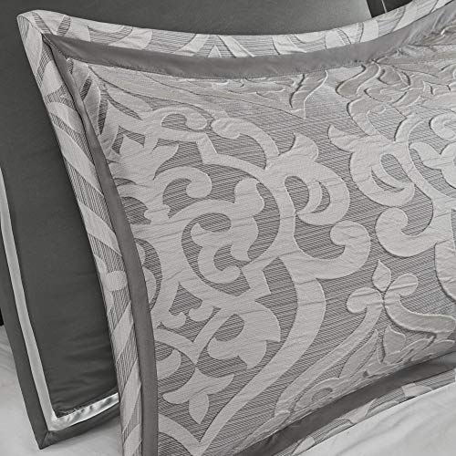 Madison Park Odette Cozy Comforter Set Jacquard Damask Medallion Design - Modern All Season, Down Alternative Bedding, Shams, Decorative Pillows, King(104 in x 92 in), Silver 8 Piece
