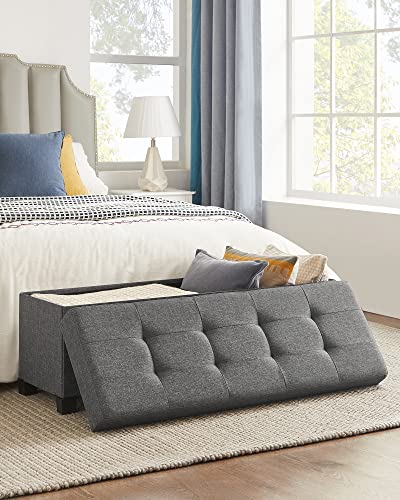 SONGMICS 43.3 Inches Storage Ottoman, Bedroom Bench with Storage, Foot Stool with Feet, Holds Up to 660 lb, Dark Gray ULSF018G01