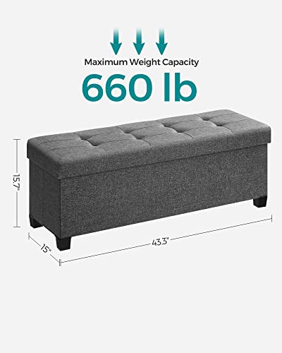 SONGMICS 43.3 Inches Storage Ottoman, Bedroom Bench with Storage, Foot Stool with Feet, Holds Up to 660 lb, Dark Gray ULSF018G01