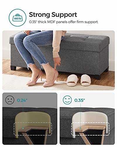 SONGMICS 43.3 Inches Storage Ottoman, Bedroom Bench with Storage, Foot Stool with Feet, Holds Up to 660 lb, Dark Gray ULSF018G01