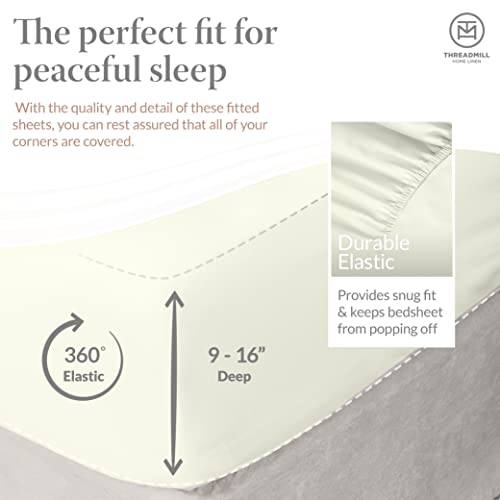Threadmill 100% Supima Cotton Sheets, Premium 1200 Thread Count Cotton Sheets for King Size Bed, 4 Pc Ivory King Bed Sheets Set, 5-Star Hotel Quality with Elasticized Deep Pocket King Sheets