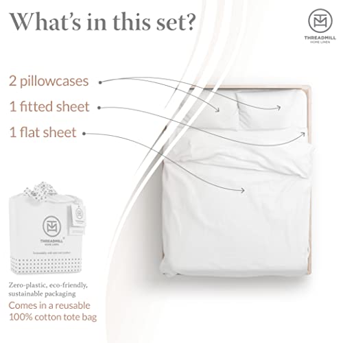 Threadmill 100% Supima Cotton Sheets, Premium 1200 Thread Count Cotton Sheets for King Size Bed, 4 Pc Ivory King Bed Sheets Set, 5-Star Hotel Quality with Elasticized Deep Pocket King Sheets