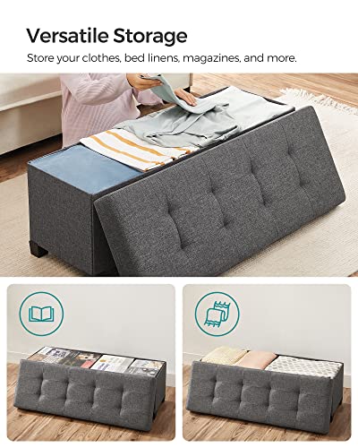SONGMICS 43.3 Inches Storage Ottoman, Bedroom Bench with Storage, Foot Stool with Feet, Holds Up to 660 lb, Dark Gray ULSF018G01