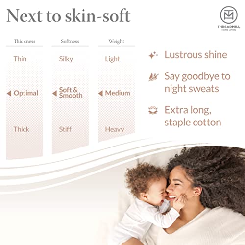 Threadmill 100% Supima Cotton Sheets, Premium 1200 Thread Count Cotton Sheets for King Size Bed, 4 Pc Ivory King Bed Sheets Set, 5-Star Hotel Quality with Elasticized Deep Pocket King Sheets