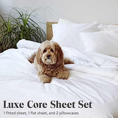 Brooklinen Bed Linen Set, Luxury Sateen Core Sheet Set in White, 4 Piece Set - Fitted Sheet, Flat Sheet, 2 Pillowcases, Full Size