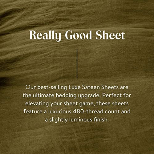 Brooklinen Bed Linen Set, Luxury Sateen Core Sheet Set in White, 4 Piece Set - Fitted Sheet, Flat Sheet, 2 Pillowcases, Full Size