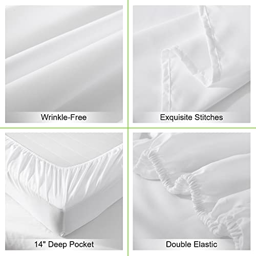 ILAVANDE White Queen Sheets Set 4 Piece,Hotel Luxury Super Soft 1800 Series Microfiber Queen Bed Sheets Set-Wrinkle Free & Breathable-14" Deep Pocket Sheets for Queen Size Bed(Queen,White)