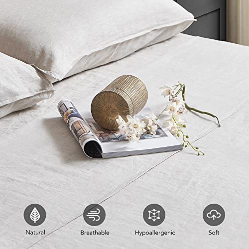 DAPU Pure Linen Sheets Set, 100% French Linen from Normandy, Breathable and Durable for Hot Sleepers, 4 Pcs Set - 1 Flat Sheet, 1 Fitted Sheet, 2 Pillowcases (Natural Linen, Queen)