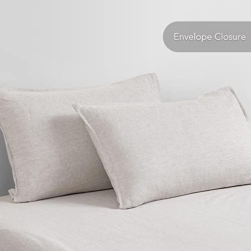 DAPU Pure Linen Sheets Set, 100% French Linen from Normandy, Breathable and Durable for Hot Sleepers, 4 Pcs Set - 1 Flat Sheet, 1 Fitted Sheet, 2 Pillowcases (Natural Linen, Queen)