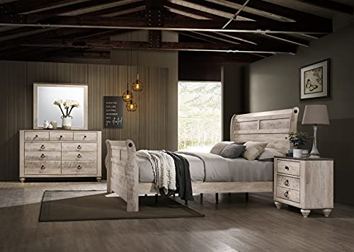 Roundhill Furniture Imerland Bed White-wash Finished 5-Piece Sleigh Headboard Bedroom Set, King
