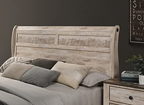 Roundhill Furniture Imerland Bed White-wash Finished 5-Piece Sleigh Headboard Bedroom Set, King