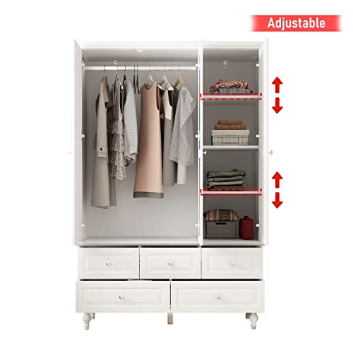 DiDuGo Large Bedroom Armoire with Mirror, Wardrobe Armoire Closet, Drawers and Shelves, Wooden Legs, Hanging Rod, for Bedroom White (47.2”W x 20”D x 70.9”H)