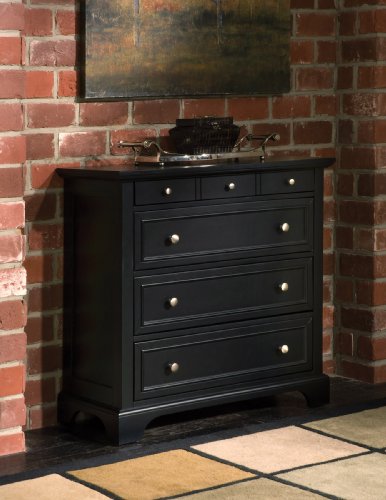 Home Styles Bedford Queen Bed Headboard, Footboard, Rails and Matching Wood Panel Bed Chest and Nightstand Set in Black