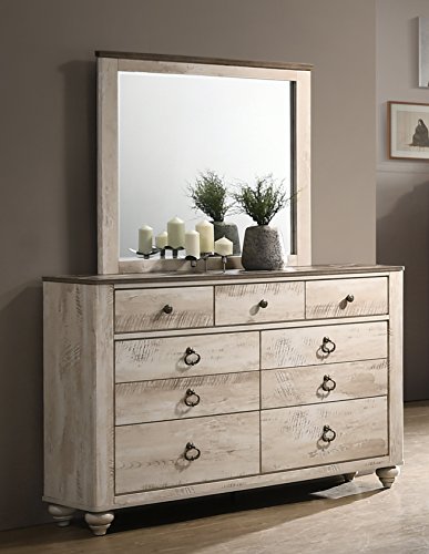 Roundhill Furniture Imerland Bed White-wash Finished 5-Piece Sleigh Headboard Bedroom Set, King