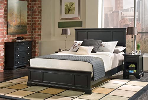 Home Styles Bedford Queen Bed Headboard, Footboard, Rails and Matching Wood Panel Bed Chest and Nightstand Set in Black