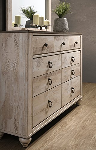 Roundhill Furniture Imerland Bed White-wash Finished 5-Piece Sleigh Headboard Bedroom Set, King