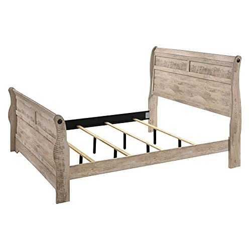 Roundhill Furniture Imerland Bed White-wash Finished 5-Piece Sleigh Headboard Bedroom Set, King