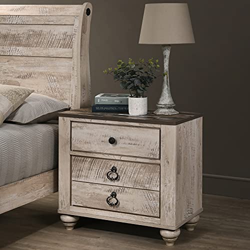 Roundhill Furniture Imerland Bed White-wash Finished 5-Piece Sleigh Headboard Bedroom Set, King