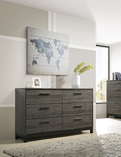 Roundhill Furniture Ioana Antique Grey Finish Wood Bed Room Set, King Size Bed, Dresser, Mirror, Night Stand