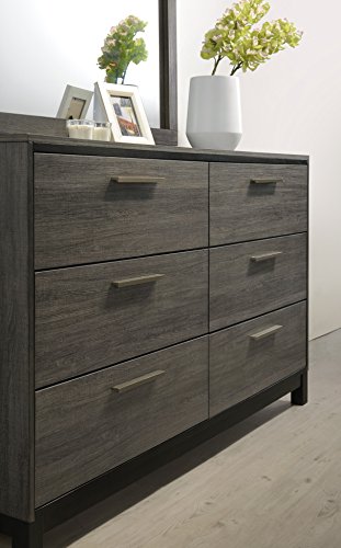 Roundhill Furniture Ioana Antique Grey Finish Wood Bed Room Set, King Size Bed, Dresser, Mirror, Night Stand