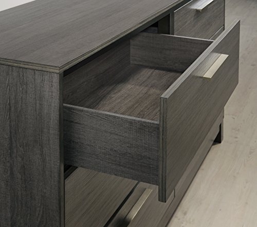 Roundhill Furniture Ioana Antique Grey Finish Wood Bed Room Set, King Size Bed, Dresser, Mirror, Night Stand