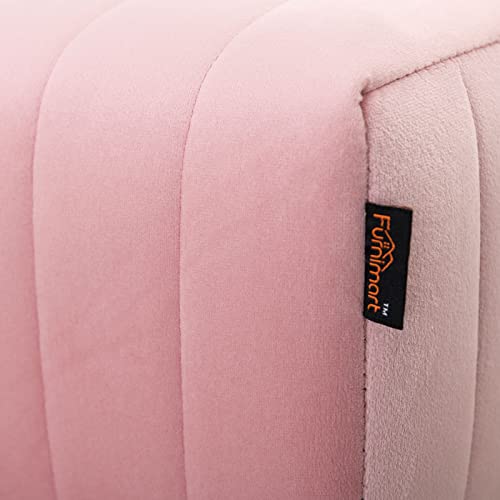 Furnimart 44 Inch Velvet Ottoman Bench, Modern Upholstered Bedroom Benches Footrest Stool Indoor Bench for Entryway Living Room Bedroom Dining Room (Velvet-Pink)
