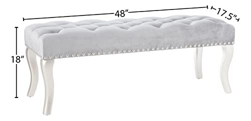 Roundhill Furniture Decor Maxem Tufted Fabric Upholstered Seat with Nailhead Trim Bench, Gray
