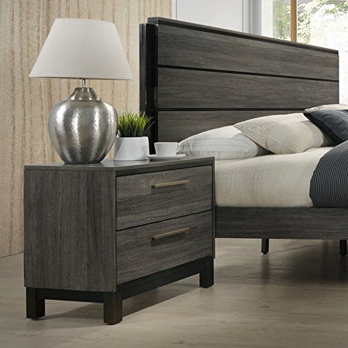 Roundhill Furniture Ioana Antique Grey Finish Wood Bed Room Set, King Size Bed, Dresser, Mirror, Night Stand