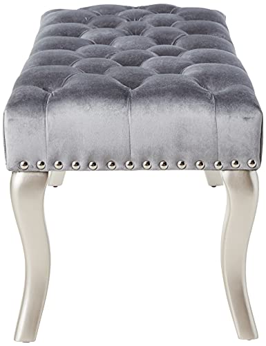 Roundhill Furniture Decor Maxem Tufted Fabric Upholstered Seat with Nailhead Trim Bench, Gray