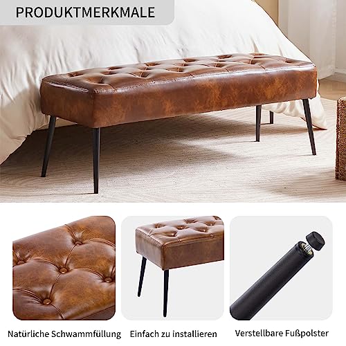 Duhome Button-Tufted Ottoman Bench, Upholstered Bedroom Benches Leather Footrest Stool Accent Bench for Entryway Dining Room Living Room Bedroom End of Bed, Yellowish Brown